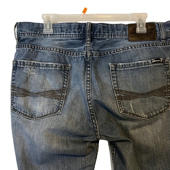 Seven7 Blue Jeans Mens 34 x 30 Straight Leg Distressed Relaxed Mid Rise - Picture 9 of 12